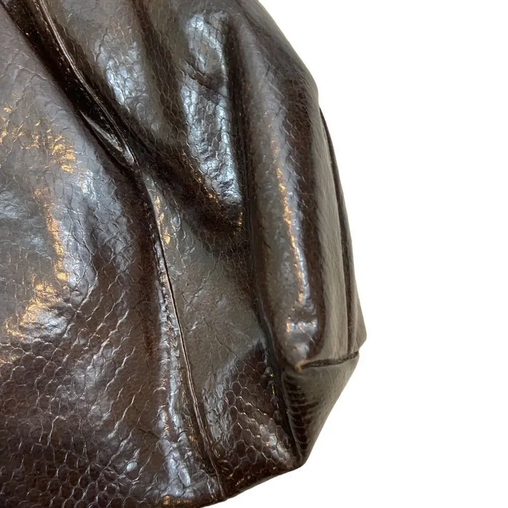 Vintage Brown Vinyl Faux Leather Clutch with Tortoiseshell Plastic‎ Handle 60s